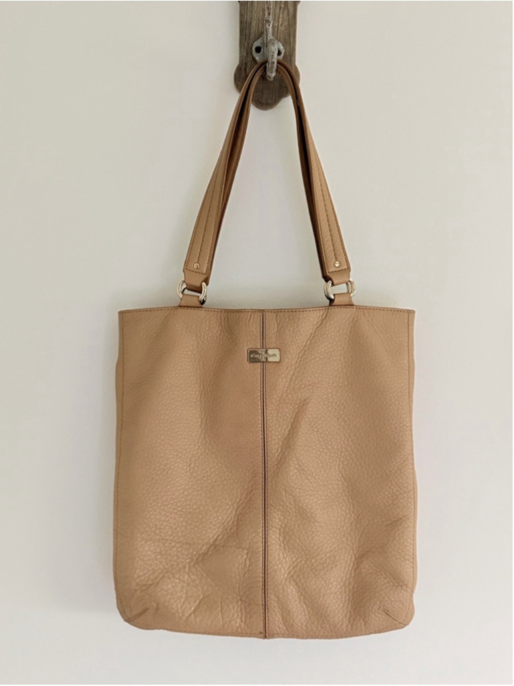 Cole Haan Pebbled Leather Tote Bag Taupe Beige Shoulder Purse Large